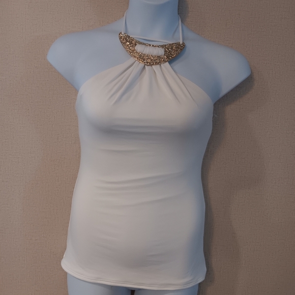 Michael Kors Top Cruise Collection  Gold Hardware Metal Neck Piece White Size 8 - Picture 2 of 5